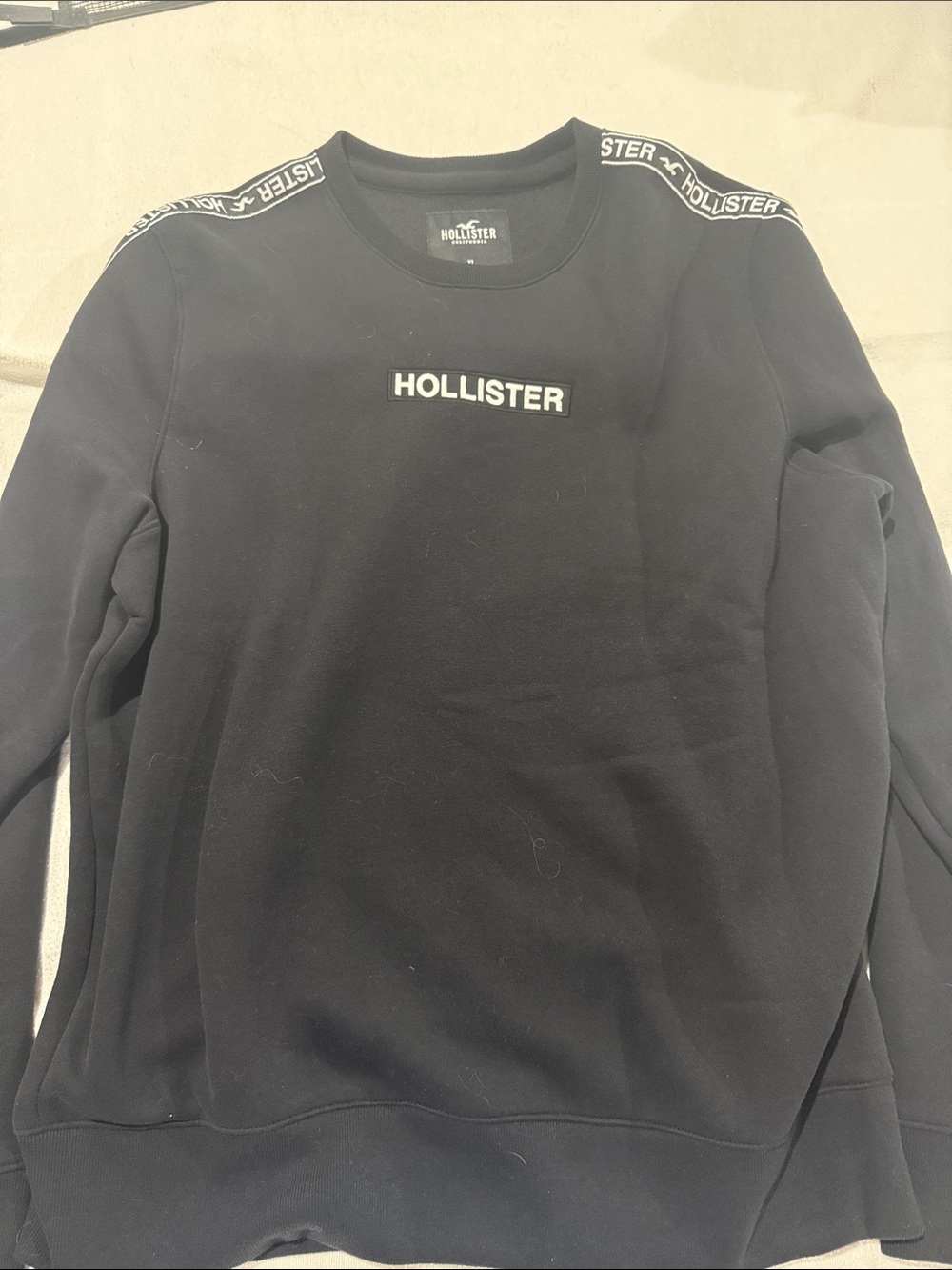 Hollister Black Crewneck Sweatshirt with White Logo Tape